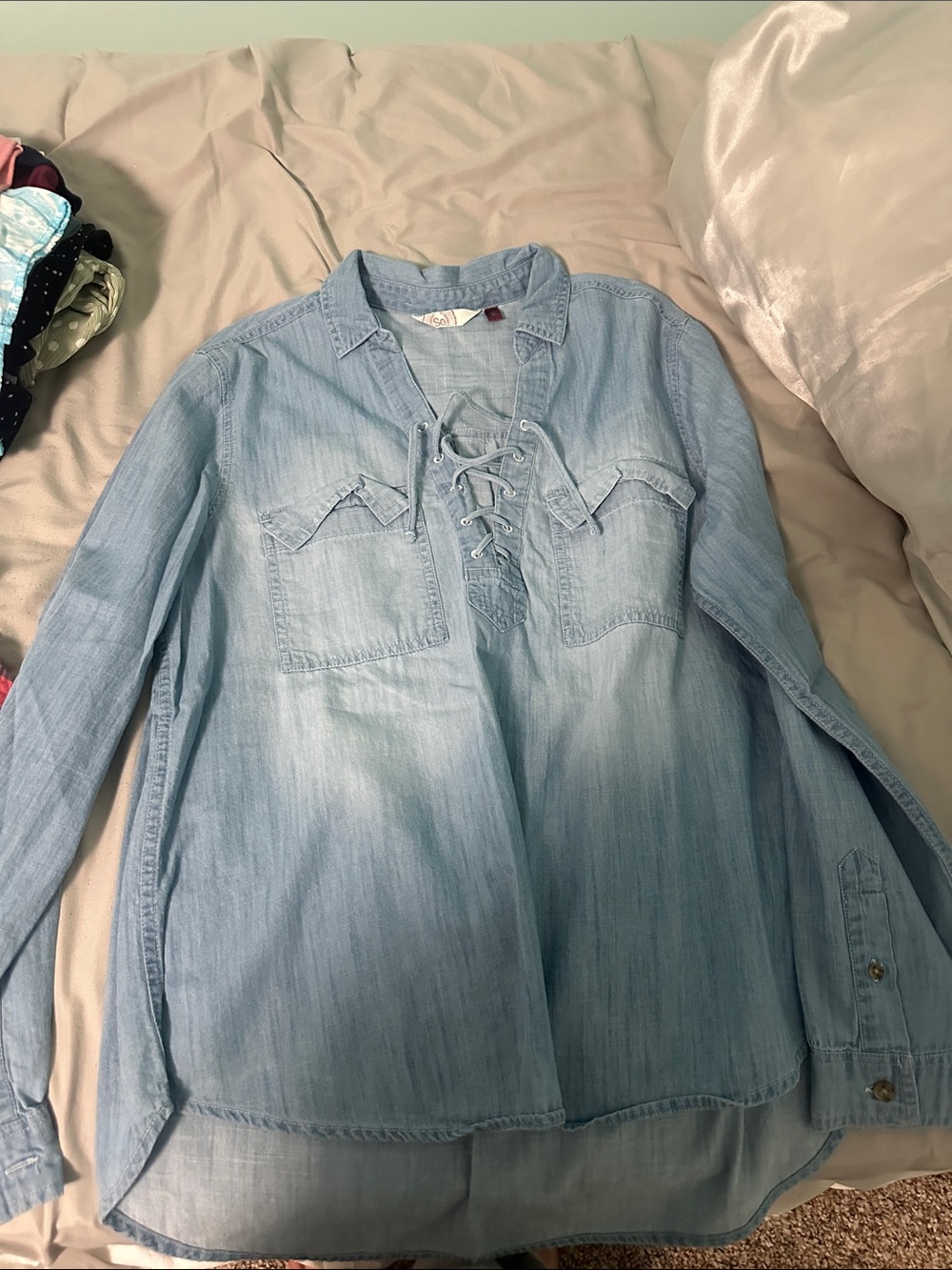 SO Light Blue Lace-Up Denim Shirt